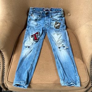 Boys distressed jeans with patches size 5